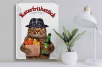 Blechschild Tiere 30x40 cm Katze mit Bier und Pommes Katerfrühstück Schild