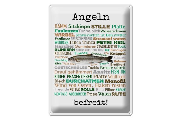 Blechschild Spruch 30x40 cm Angeln befreit Angelbegriffe Deko Schild