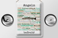 Blechschild Spruch 30x40 cm Angeln befreit Angelbegriffe Deko Schild