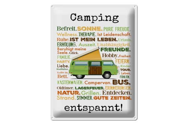 Blechschild Spruch 30x40 cm Camping entspannt Campingbegriffe Deko Schild