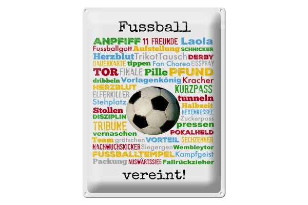 Blechschild Spruch 30x40 cm Fußball vereint Fußballbegriffe Deko Schild