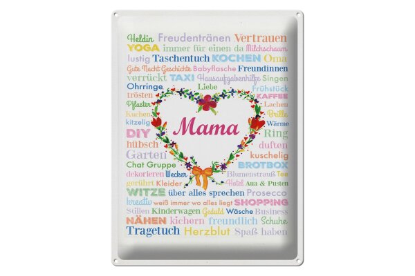 Blechschild Spruch 30x40 cm Mama mit Blumenherz Deko Schild