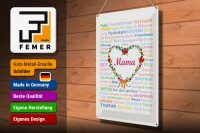 Blechschild Spruch 30x40 cm Mama mit Blumenherz Deko Schild