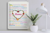 Blechschild Spruch 30x40 cm Mama mit Blumenherz Deko Schild