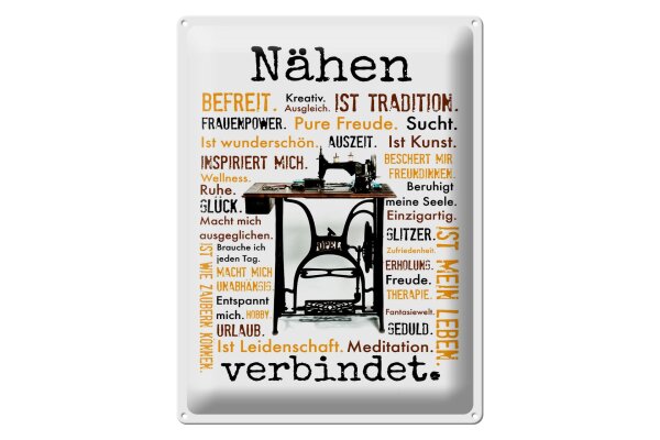 Blechschild Spruch 30x40 cm Nähen verbindet Deko Schild