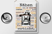 Blechschild Spruch 30x40 cm Nähen verbindet Deko Schild