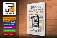 Blechschild Spruch 30x40 cm Nähen verbindet Deko Schild