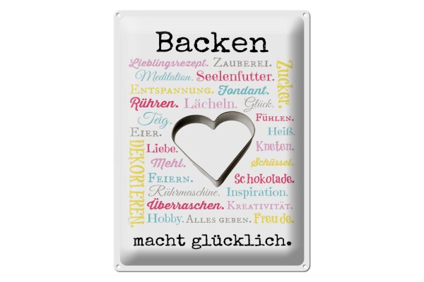 Blechschild Spruch 30x40 cm Backen macht glücklich Deko Schild