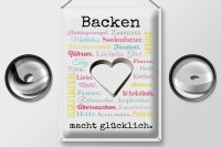 Blechschild Spruch 30x40 cm Backen macht glücklich Deko Schild