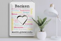 Blechschild Spruch 30x40 cm Backen macht glücklich Deko Schild