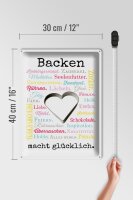 Blechschild Spruch 30x40 cm Backen macht glücklich Deko Schild