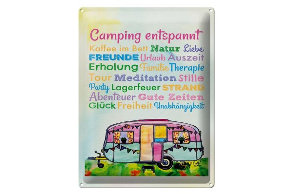 Blechschild Spruch 30x40 cm Camping entspannt Campingwagen Deko Schild