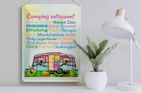 Blechschild Spruch 30x40 cm Camping entspannt Campingwagen Deko Schild
