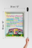 Blechschild Spruch 30x40 cm Camping entspannt Campingwagen Deko Schild
