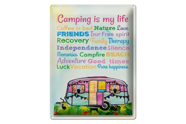 Blechschild Spruch 30x40 cm Camping is my life Deko Schild