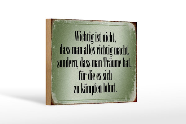 Holzschild Spruch 18x12cm wichtig Träume haben und kämpfen