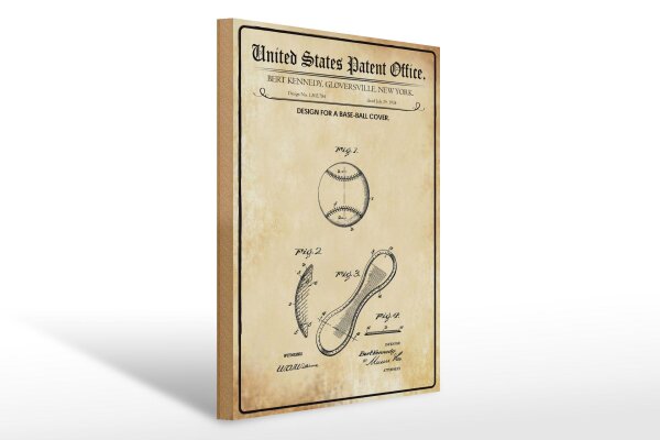 Holzschild Patent 30x40 cm Entwurf für einen Baseball Deko Schild