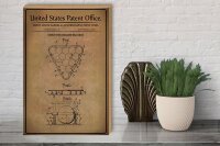 Holzschild Patent 30x40 cm Entwurf für einen Billardkugel-Ständer Deko Schild