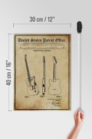 Holzschild Patent 30x40 cm Entwurf für eine E-Gitarre 3 Deko Schild