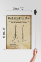Holzschild Patent 30x40 cm Entwurf für eine ausgefallene Gitarre Deko Schild
