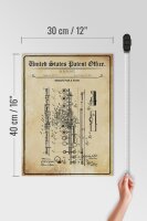 Holzschild Patent 30x40 cm Entwurf für eine Metall-Flöte Deko Schild