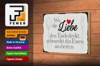 Holzschild Spruch 18x12cm wo Liebe den Tisch deckt Essen