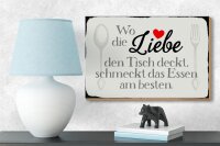 Holzschild Spruch 18x12cm wo Liebe den Tisch deckt Essen