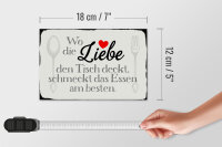 Holzschild Spruch 18x12cm wo Liebe den Tisch deckt Essen