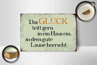 Holzschild Spruch 18x12cm Glück tritt gern ein gute Laune