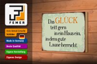 Holzschild Spruch 18x12cm Glück tritt gern ein gute Laune