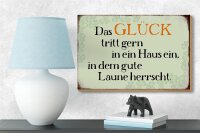 Holzschild Spruch 18x12cm Glück tritt gern ein gute Laune