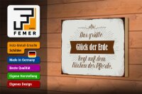 Holzschild Spruch 18x12cm Glück der Erde auf Rücken Pferde
