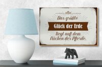 Holzschild Spruch 18x12cm Glück der Erde auf Rücken Pferde