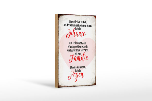 Holzschild Spruch 12x18cm Zuhause Familie Segen Herz