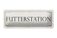 Blechschild Hinweis 27x10 cm Futterstation beige Deko Schild