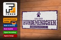 Holzschild Hinweis 27x10 cm Hier leben Hundemenschen Therapie zwecklos Schild