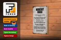 Holzschild Spruch 12x18cm Werkstatt Regeln Werkzeug