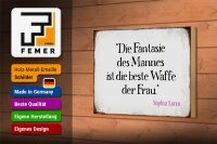 Holzschild Spruch 18x12cm Fantasie des Mannes beste Waffe