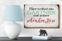 Holzschild Spruch 18x12cm hier Gärtner mit schönster Rose