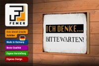 Holzschild Spruch 18x12cm ich denke bitte warten Retro