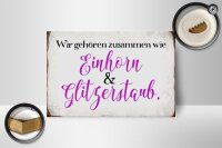 Holzschild Spruch 18x12cm Einhorn und Glitzerstaub
