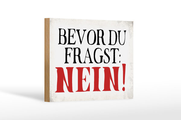 Holzschild Spruch 18x12cm bevor du fragst Nein