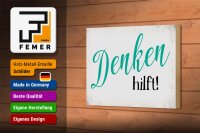 Holzschild Spruch 18x12cm Denken hilft Retro