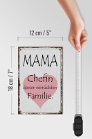 Holzschild Spruch 12x18cm Mama Chefin verrückter Familie