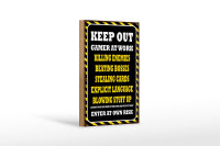 Holzschild Spruch 12x18cm Keep Out gamer at work killing