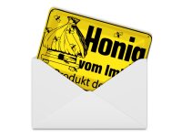 Blechpostkarte Hinweis 14x10 cm Honig vom Imker...