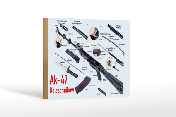 Holzschild Gewehr 18x12cm AK-47 Kalaschnikow Einzelteile