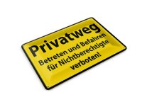 Blechpostkarte Warnschild 14x10 cm Privatweg gelbes...
