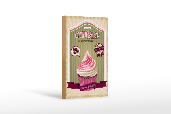Holzschild Essen 12x18cm Cupcake natural Delicious home