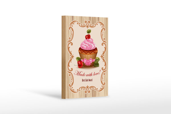 Holzschild Essen 12x18cm best Cupcake award with Love